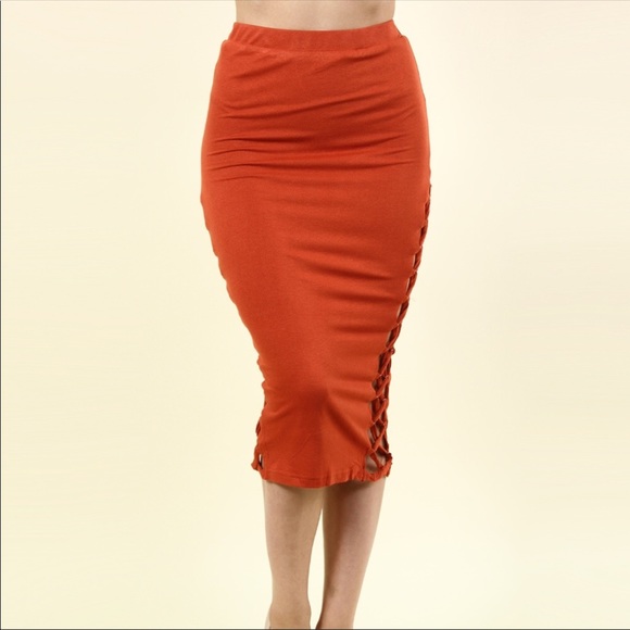 Burnt orange lace up midi skirt - Picture 2 of 4